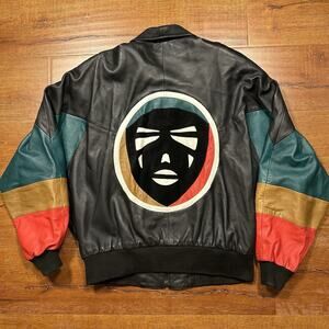 Northern Lights Leather Jacket Mens XL Classic Fit Bat Wing Native Black Mask